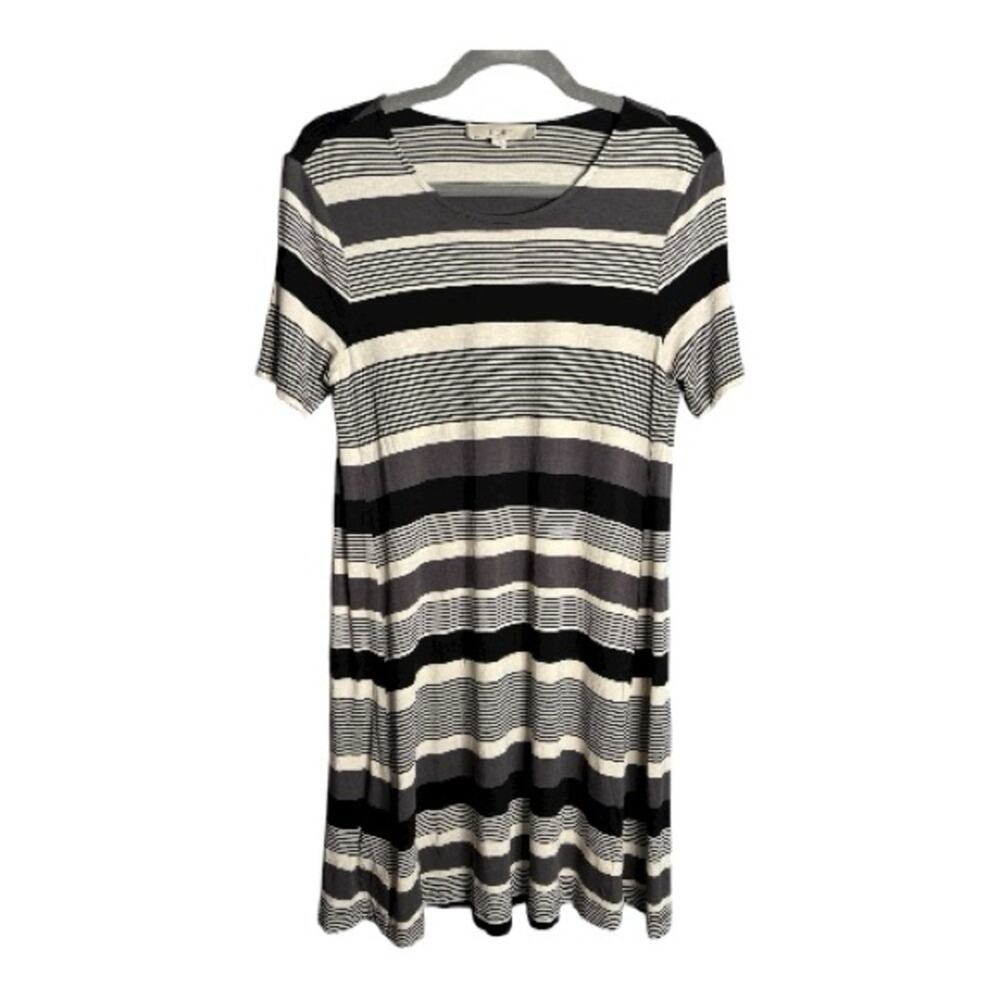 LOFT Cream Black Striped Short Sleeve Shirt Dress XS